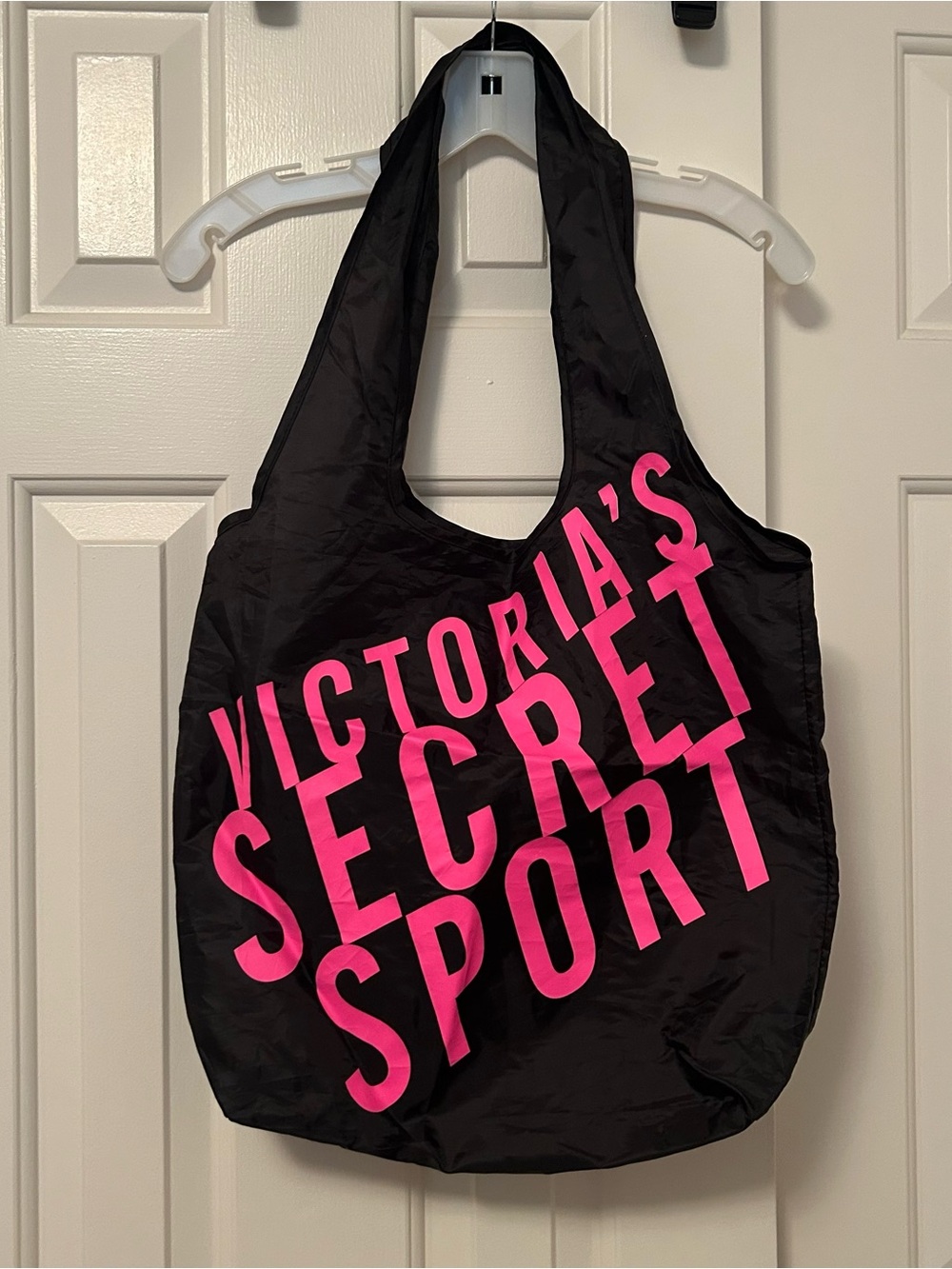 Victoria's Secret Sport Foldable Reusable Shopping Tote Bag Black Pink Logo